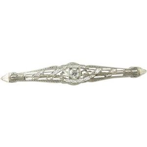 Antique 14K White Gold and European Diamond Filigree Bar Pin Brooch .5ct #189